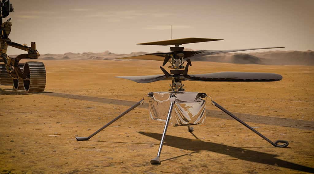 Photo d'artiste de drone-hélicoptère Ingenuity sur la Planète rouge. © Nasa, JPL-Caltech
