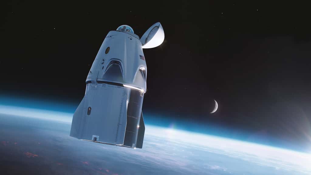 Le Crew Dragon d'Inspiration4. Une coupole d'observation sera installée à la place du port d'amarrage de la capsule. © SpaceX