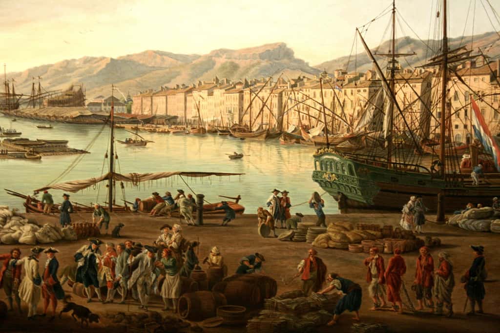Vue du port de Toulon par Joseph Vernet en 1755, dans la série « Vue des ports de France ». Musée national de la Marine, Toulon. © <em>Wikimedia Commons</em>, domaine public