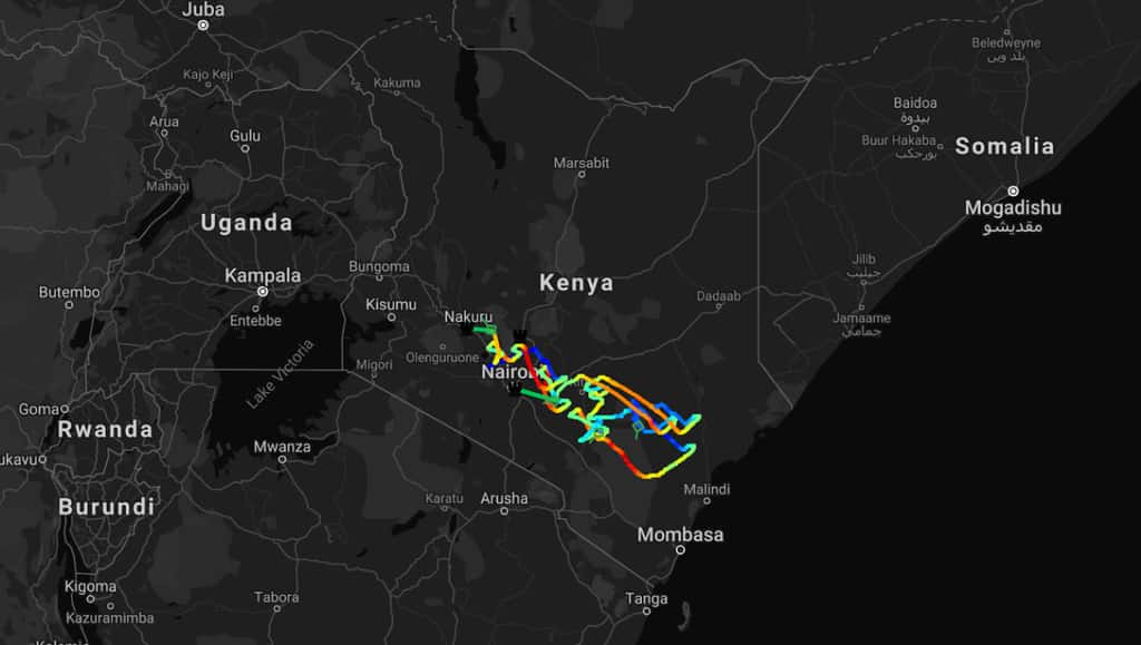 Voici le cheminement des ballons d’Alphabet sur la zone cible au Kenya. © Huard