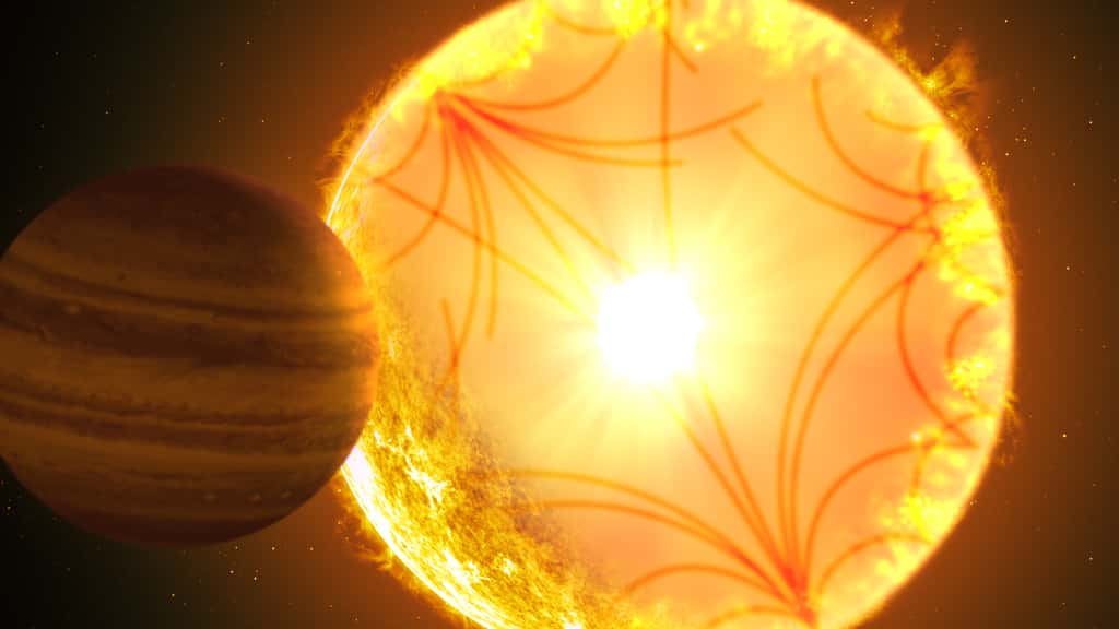 La planète Kepler-1658b a été la toute première exoplanète découverte par le satellite spatial Kepler. Ici, une vue d'artiste de l'étoile et sa planète, une Jupiter chaude. © Gabriel Perez Diaz, <em>Instituto de Astrofísica de Canaria</em>s