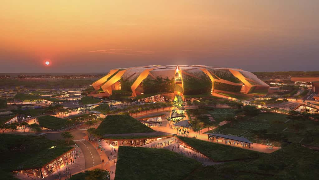 Le futur Stade King Salman vu de nuit. © Populus