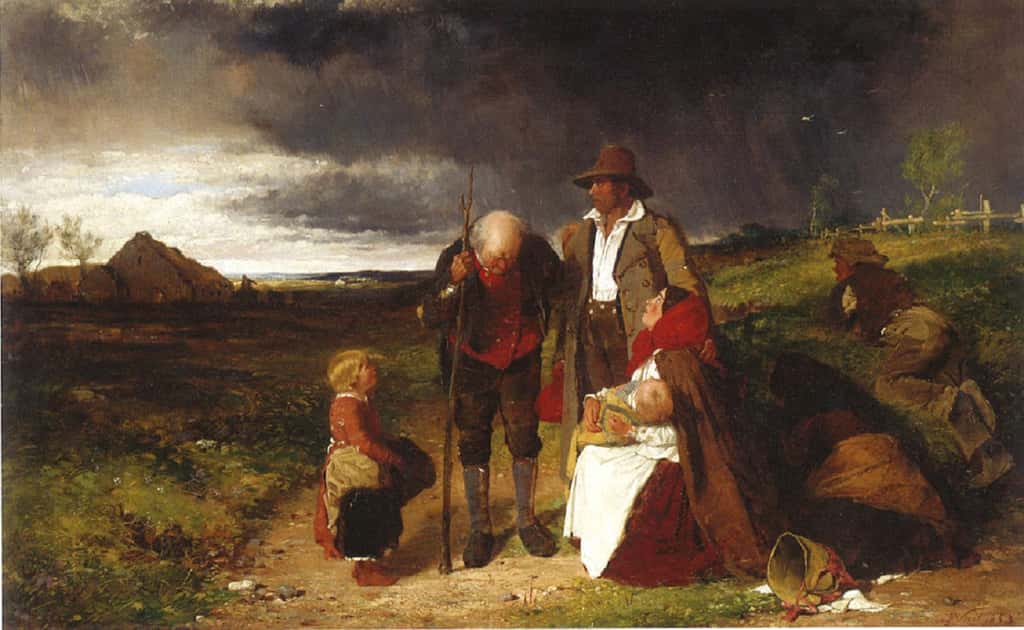 Tableau "Une famille irlandaise expulsée" par Erskine Nicol en 1853. National Gallery of Ireland. © blogspot.com.