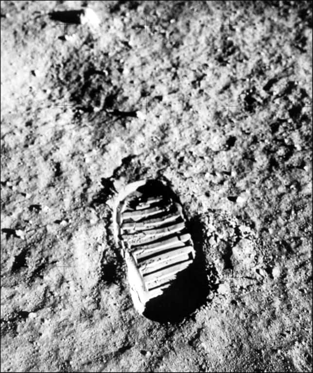 L'empreinte de pas sur la Lune d'un des astronautes d'Apollo 11, le 20 juillet 1969. © Nasa, AFP Archives