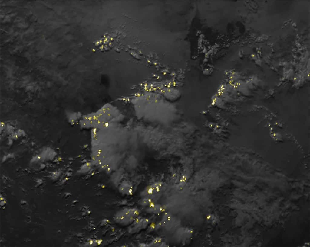 Image fixe d’une animation de l’activité électrique d’orages multicellulaires dans la région du Sahel en Afrique le 7 juin 2023, saisie par l’imageur d’éclairs embarqué sur le premier satellite Meteosat troisième génération (MTG-I1). © Eumetsat, ESA