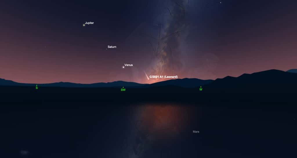 Position de la comète Leonard, le 15 décembre vers 17 h 30. © SkySafari