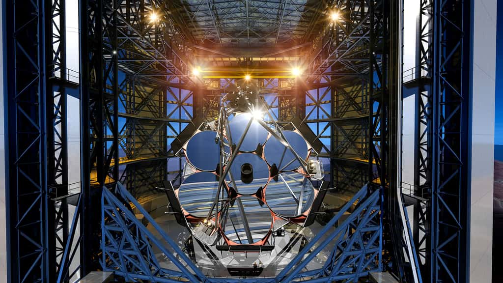 Le télescope géant Magellan, en cours de construction sur le site de l'Observatoire de Las Campanas, au Chili. © GMTO Corporation, M3 Engineering