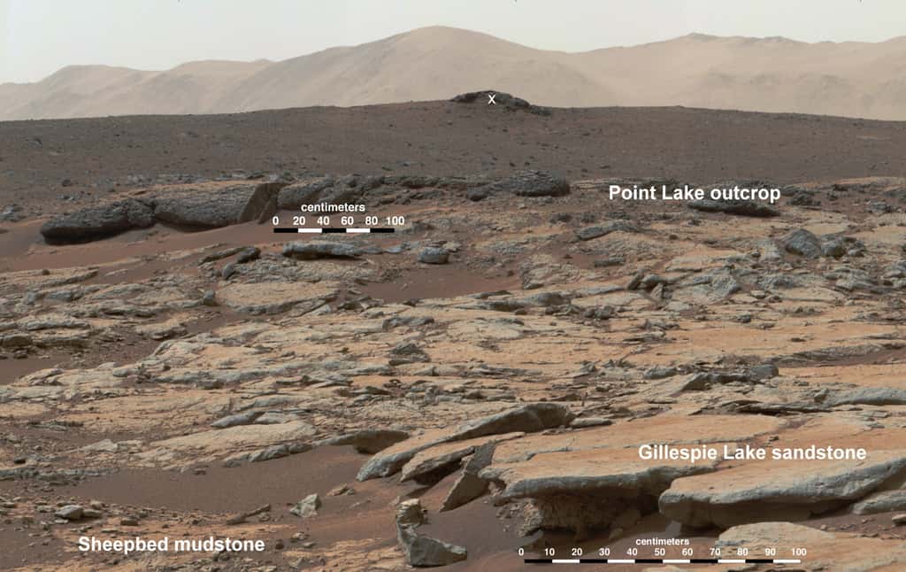 Les dépôts sédimentaires repérés par Curiosity dans la zone baptisée Yellowknife Bay. © Nasa, JPL-Caltech, MSSS