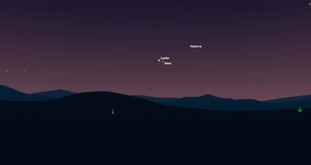Mars se rapproche de Jupiter. 28 mai 2022 après 4 h 30 du matin. © SkySafari