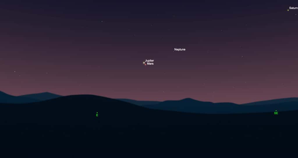 Mars est au plus près de Jupiter (visuellement) le 29 mai à l'aube. © SkySafari