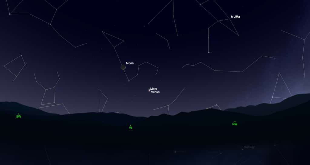 Mars et Vénus sont visibles « collé-serré » au crépuscule le 13 juillet. © SkySafari