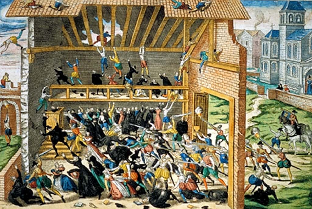 Massacre de Wassy en mars 1562, événement déclencheur des guerres de religion dans le royaume de France. D'après une gravure de Franz Hogenberg, fin XVIe siècle. © Wikimedia Commons, domaine public