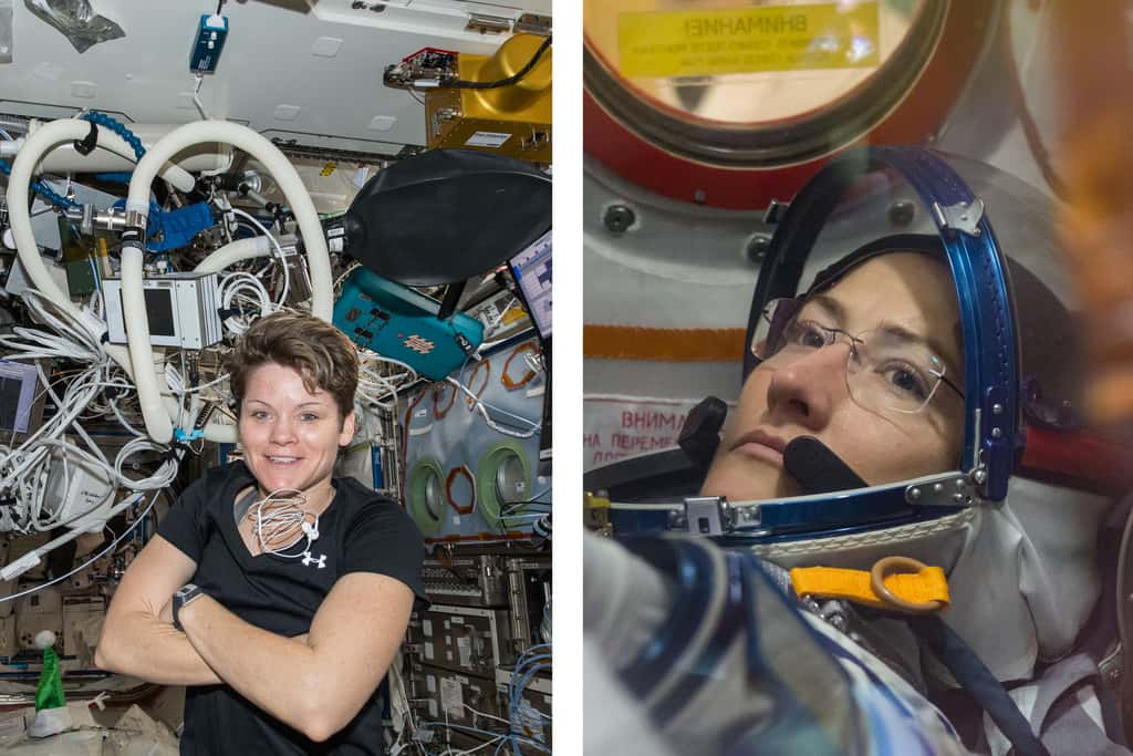 Anne McClain et Christina Koch formeront le premier binôme féminin à sortir à l'extérieur de la Station spatiale internationale. © Nasa