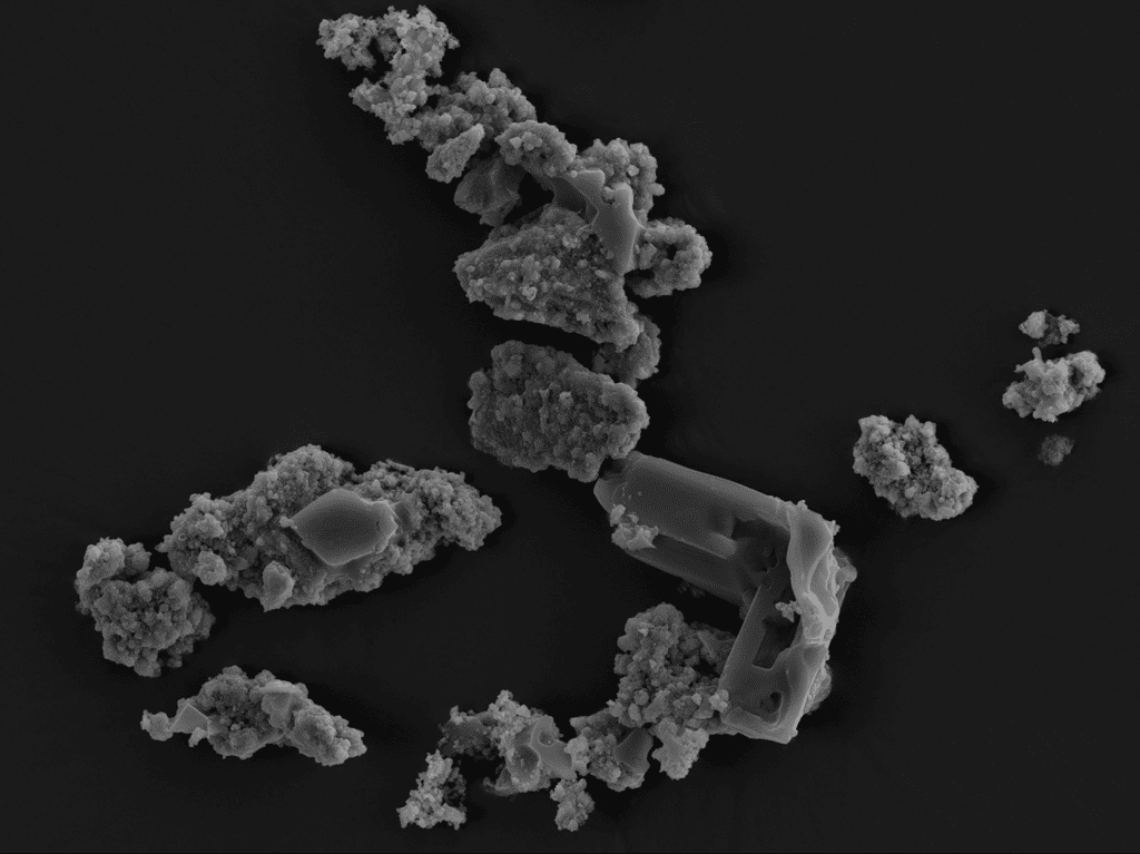Les cellules de <em>M. sedula</em> colonisant la surface de la météorite. © Tetyana Mijolevic 