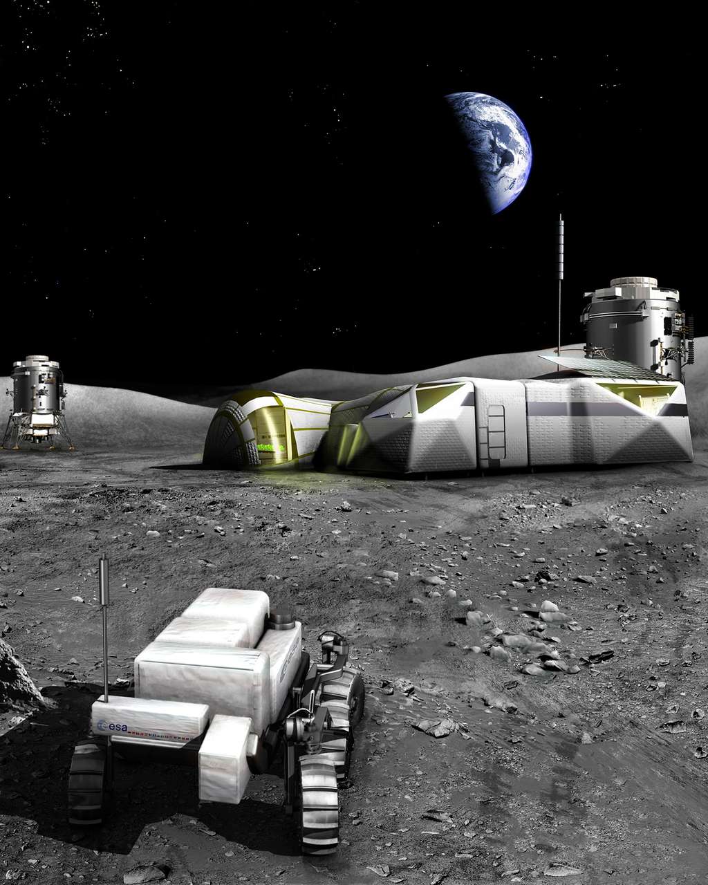 Concept de base habitée sur la Lune, étudié par l'Agence spatiale européenne. © ESA, P. Carril 