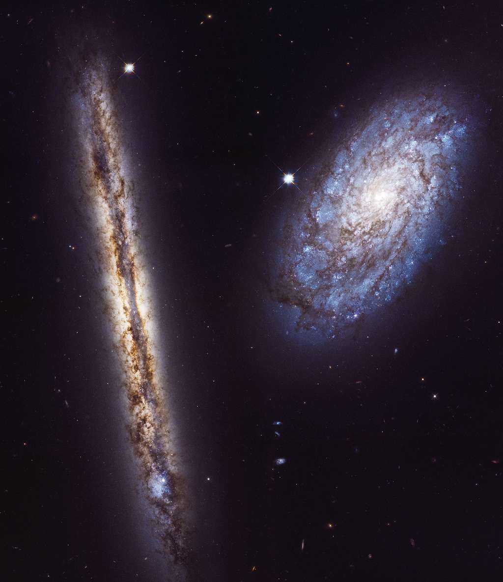 Image composite du duo de galaxies NGC 4302 et NGC 4298, prise avec la caméra WFC3 d’Hubble entre le 2 et le 22 janvier 2017. Téléchargez l’image en haute résolution <a href="https://cdn.spacetelescope.org/archives/images/large/heic1709a.jpg" target="_blank">ici</a> (16,8 Mo). © Nasa, ESA, M. Mutchler (STScI)