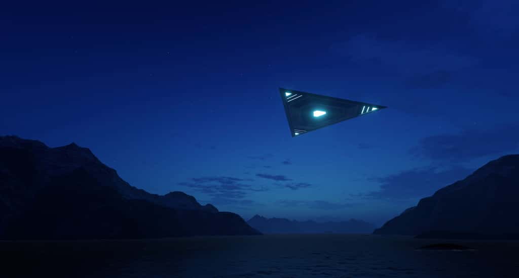 Illustration d'un objet volant non identifié dans le ciel terrestre. © kolbass, Adobe Stock