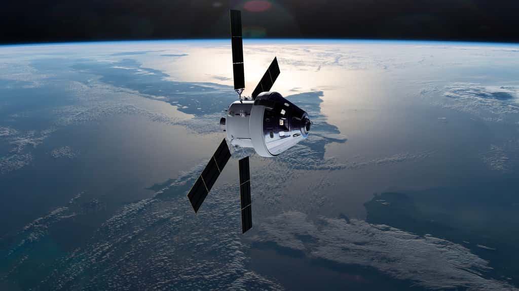 Le véhicule Orion de la Nasa et son module de service, indispensable à son fonctionnement, fourni par l’Agence spatiale européenne. © Nasa, ESA-ATG Medialab