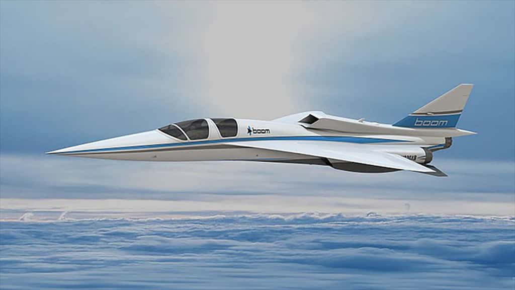 Vue d'artiste du démonstrateur XB-1 qui préfigure Overture, l'avion supersonique de Boom Supersonic. © Boom Supersonic