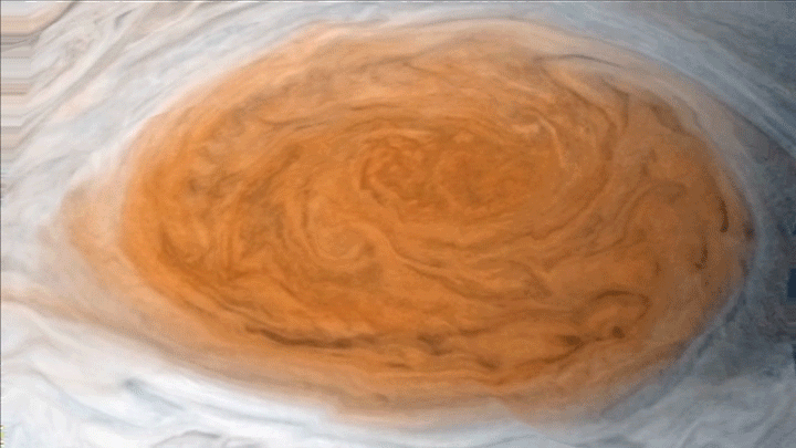 Les vents autour de la Grande Tache rouge de Jupiter ont été simulés dans cette vue de JunoCam prises par la sonde Juno en 2017. © Nasa, JPL-Caltech, SwRI, MSSS, Gerald Eichstadt, Justin Cowart