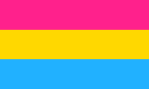 Drapeau de la pansexualité symbolisant la féminité, les personnes non binaires et la masculinité © Wikipédia, domaine public