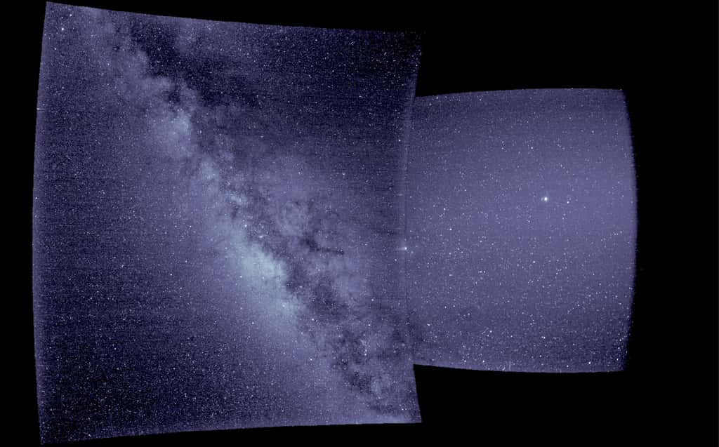 Ces deux images ont été acquises par Wispr. La partie gauche par le télescope externe et la partie droite, le télescope interne. © Nasa, <em>University of Michigan</em>, Parker Solar Probe