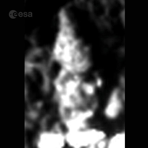 L'empreinte de Philae dans cette structure a créé comme un deuxième œil dans le crâne d'un squelette. © ESA/Rosetta/MPS for OSIRIS Team MPS/UPD/LAM/IAA/SSO/INTA/UPM/DASP/IDA; O’Rourke et al (2020)