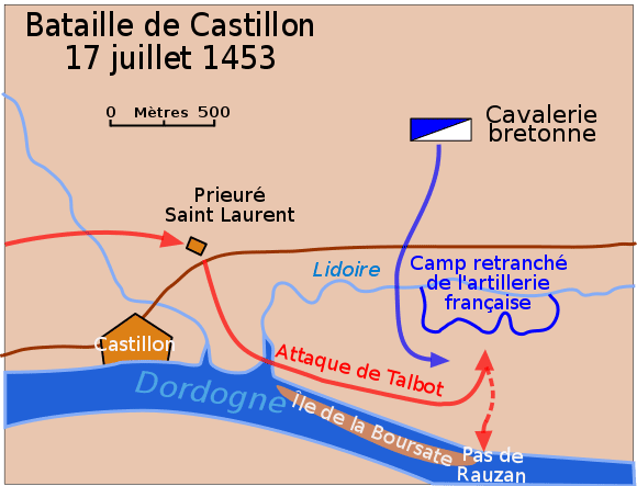 Plan de la bataille de Castillon en 1453. © <em>Wikimedia Commons, </em>Domaine Public