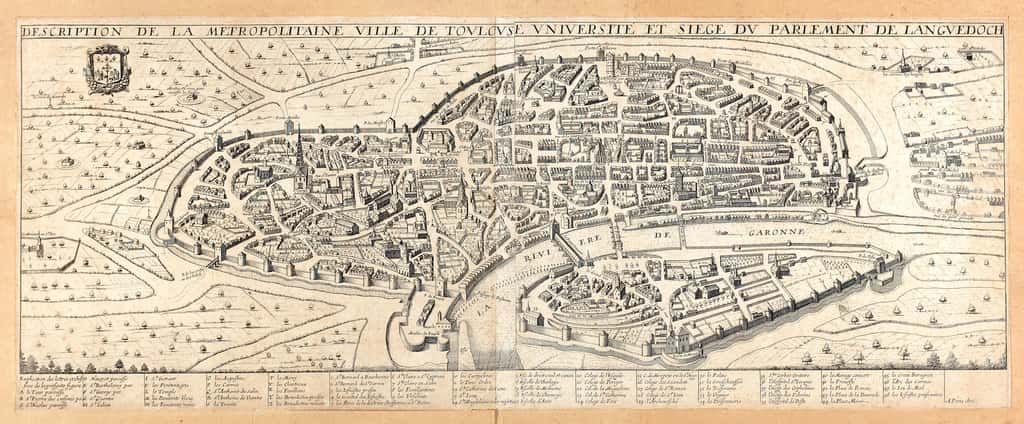 Plan Boisseau de 1645 : Description de la Métropolitaine ville de Toulouse, université et siège du parlement du Languedoc. © Archives municipales de Toulouse, domaine public