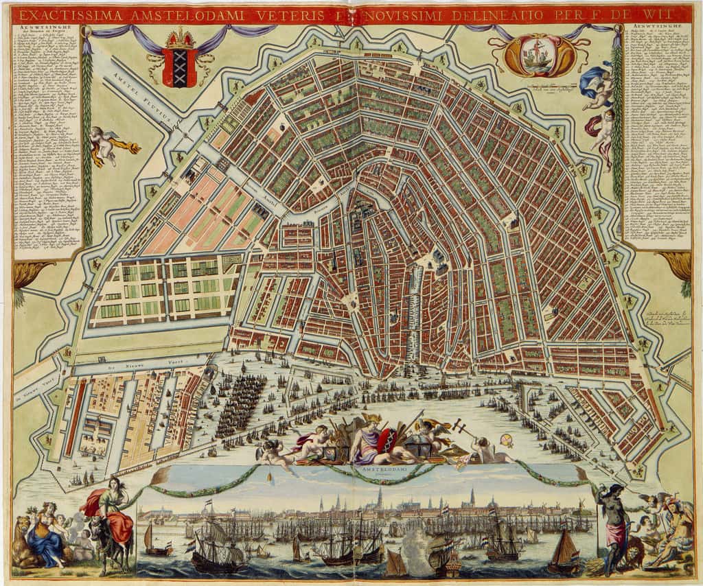 Carte d’Amsterdam réalisée par Frederik de Wit en 1688. Collections de la bibliothèque royale, bibliothèque nationale des Pays-Bas. © Bibliothèque royale, La Haye