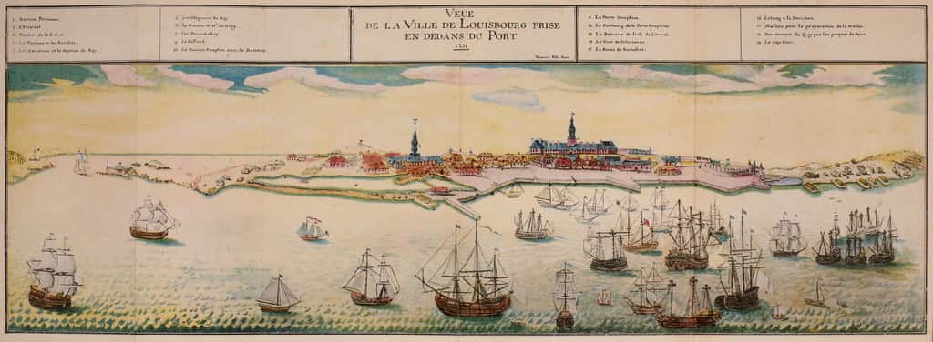 Vue du port et ville de Louisbourg, Acadie, en 1731. © Wikimedia Commons