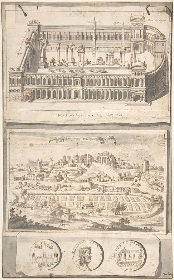 Reconstruction du Circus Maximus et vue du site © Wikimédia Commons, Domaine Public