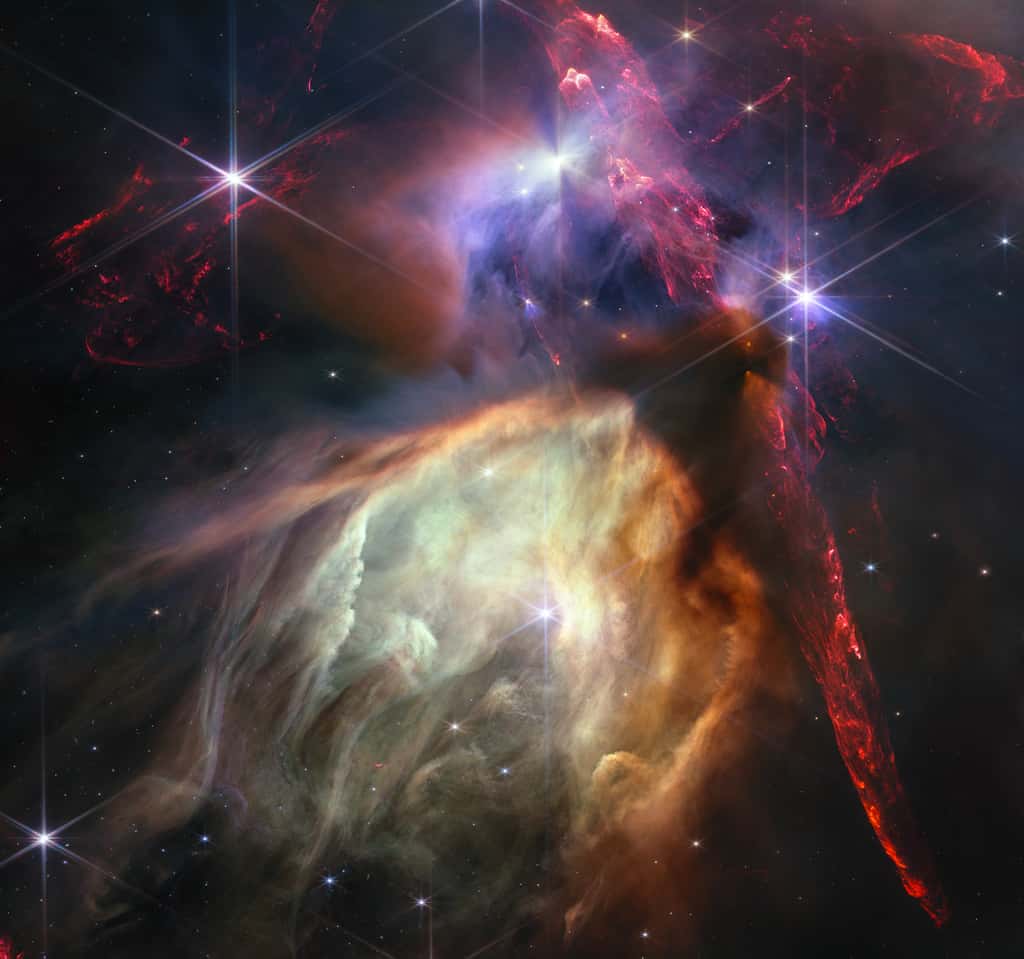 Le nuage de Rho Ophiuchi, aussi appelé complexe de nuages de Rho Ophiuchi, se situe dans la Voie Lactée à environ 420 années-lumière de nous. Il s'agit d'une région riche en formation d'étoiles et systèmes planétaires. C'est d'ailleurs l'une des régions de formation d'étoiles les plus proches du Système solaire. © Nasa, ESA, CSA