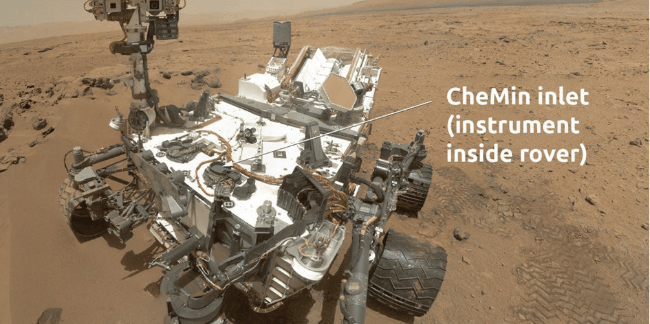 Le rover Curiosity et son instrument de pointage à rayon-X, CheMin. © Nasa