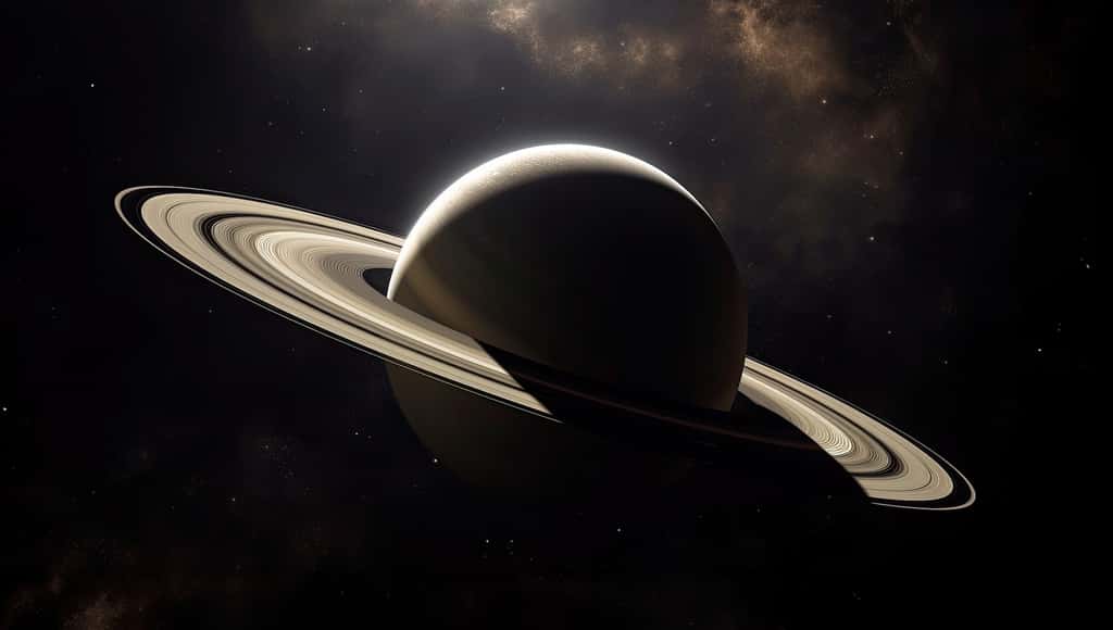 Illustration générée par une IA de Saturne et ses anneaux. © davstudio, Adobe Stock