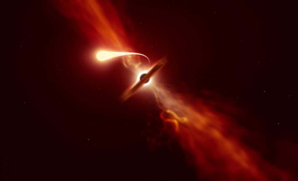 Représentation de la spaghettification d'une étoile par un trou noir. © ESO, Martin Kornmesser