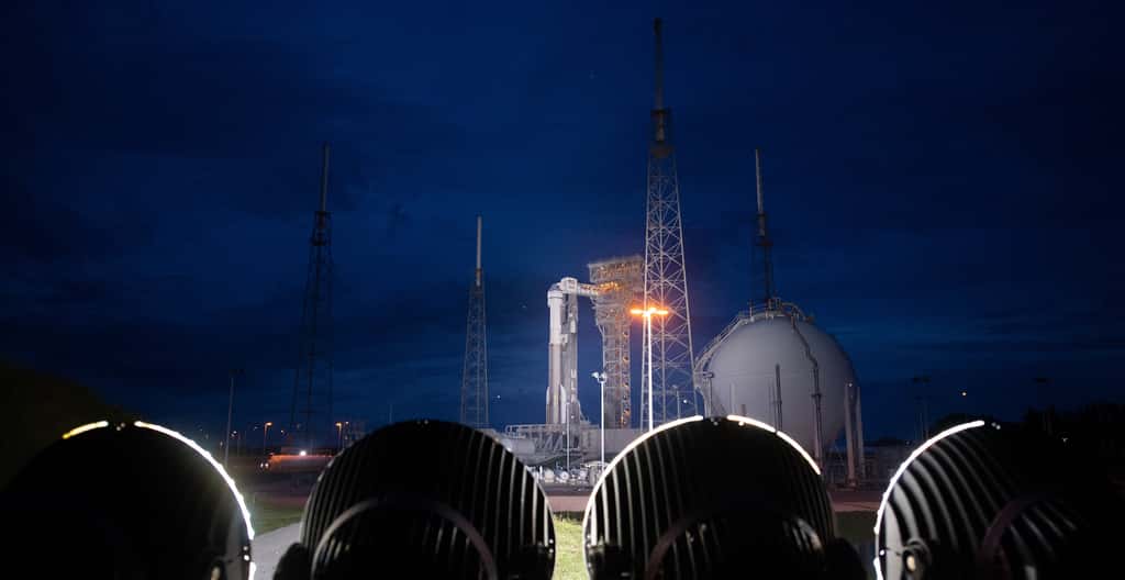 Le Starliner de Boeing prêt au lancement, sur le Complexe de lancement 41 de la base de lancement de Cap Canaveral, en Floride. Il sera lancé par une Atlas V d'ULA. © Nasa, Joel Kowsky