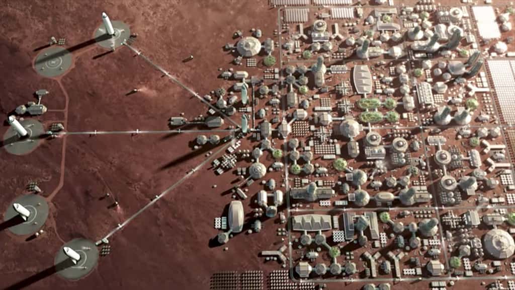 Concept de ville martienne envisagée par SpaceX. © SpaceX