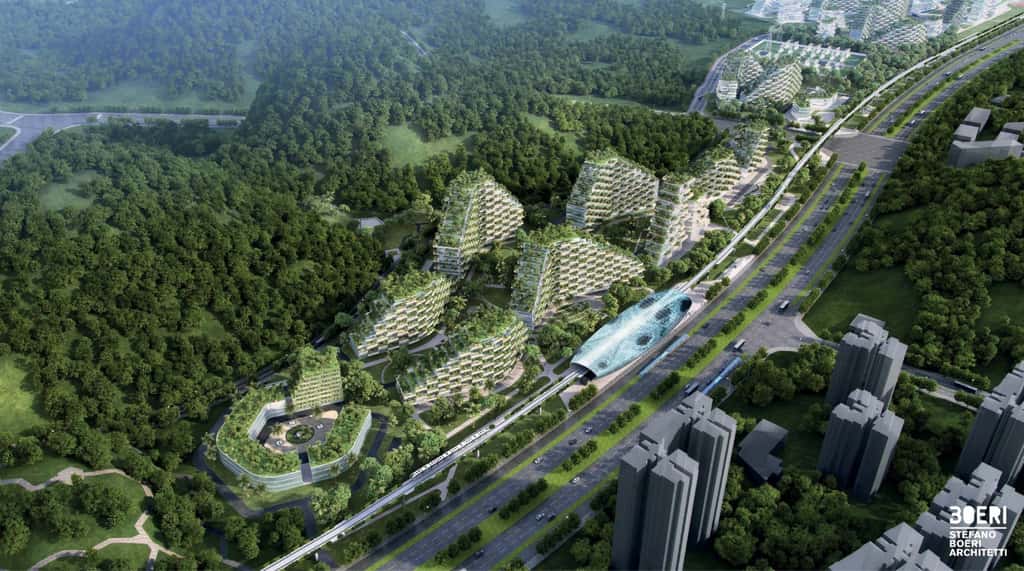 La ville-forêt sera reliée à Liuzhou par une ligne rapide utilisée par des voitures électriques. © Stefano Boeri Architetti