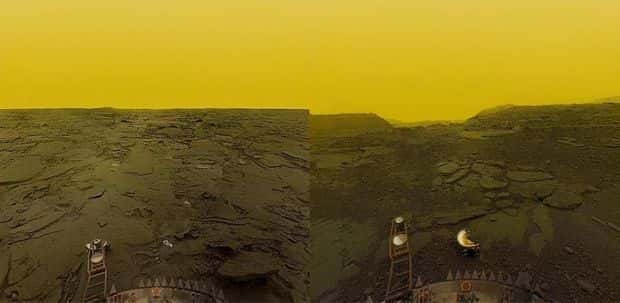 La surface de Vénus vue par les sondes Venera 13 et Venera 14. © Soviet Space Agency, IPF APOD, Don P. Mitchell