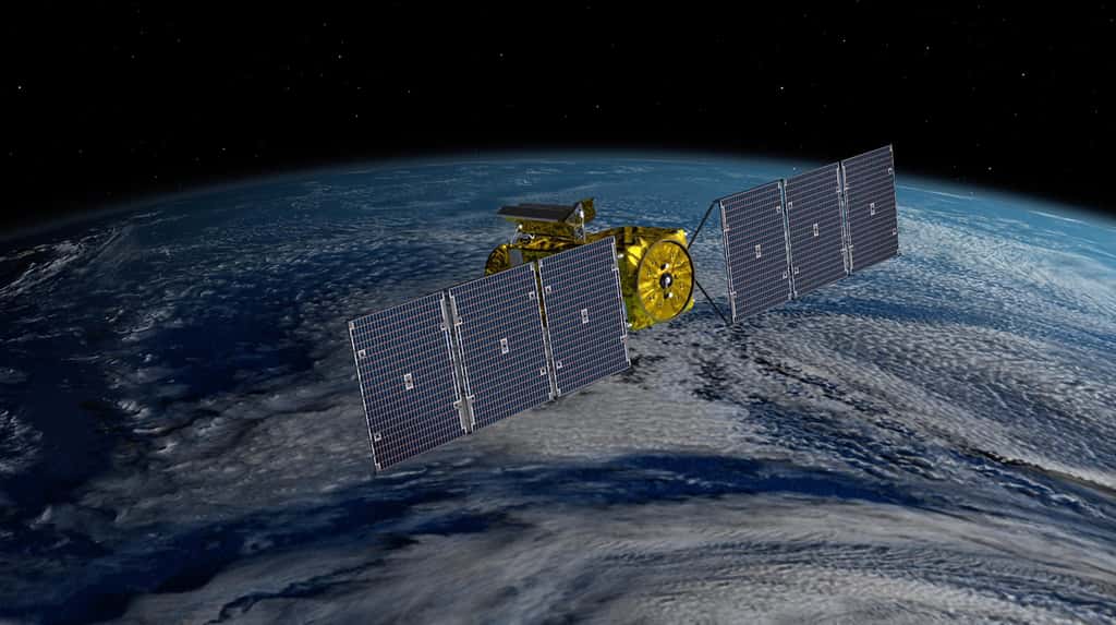 Illustration de Swot <em>(Surface Water and Ocean Topography)</em>. Ce satellite effectuera des relevés globaux de l'eau à la surface de la Terre. © Nasa, JPL-Caltech