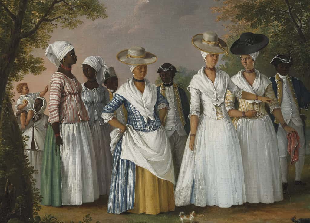 Tableau "Femmes de couleur libres avec leurs enfants et leurs servantes", par Agostino Brunias vers 1780-1790. Brooklyn Museum, New York. © Wikimedia Commons, domaine public.