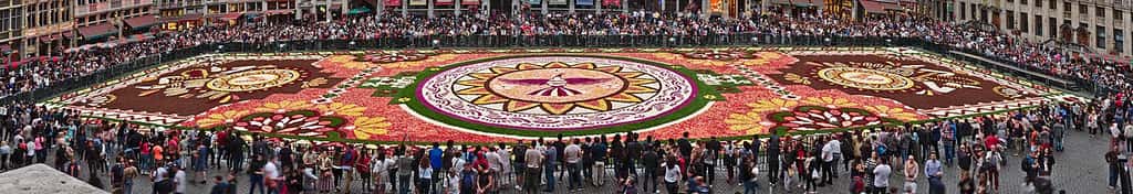 Le Mexique à l'honneur : tapis de fleurs vu de l'hôtel de ville, en 2018. © Trougnouf, Wikimedia Commons, CC 4.0