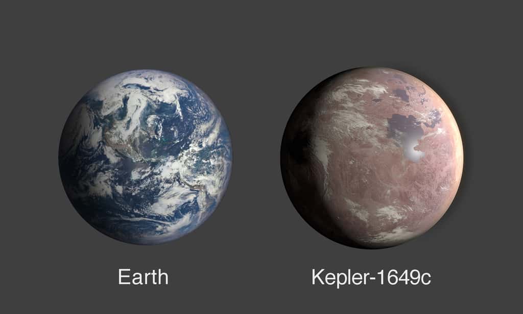 Comparaison de taille entre la Terre et Kepler-1649 c (vue d'artiste). © Nasa, Ames Research Center, Daniel Rutter