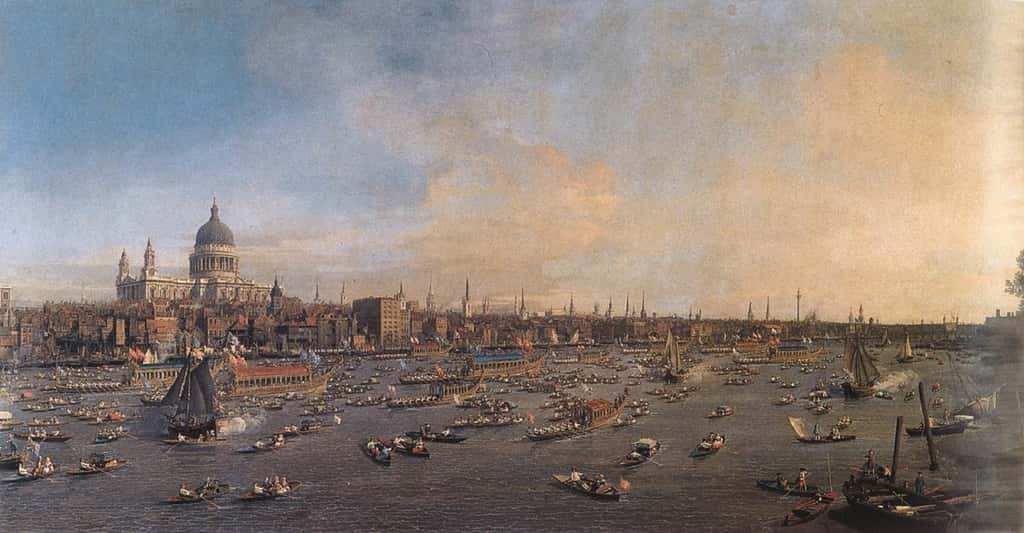 La Tamise et la City de Londres par Canaletto en 1746-1747. Galerie Nationale de Prague. © <em>Wikimedia Commons</em>, domaine public 