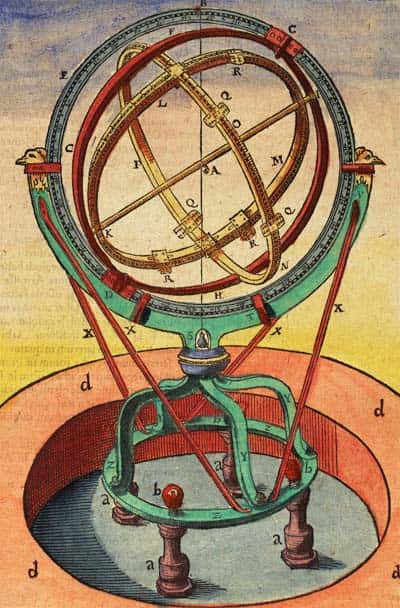 Tycho Brahe a décrit la construction et l'utilisation de son instrument armillaire zodiacal pour mesurer les altitudes et les azimuts des objets célestes. © Tycho Brahé, <em>Wikimedia Commons</em>, Domaine public