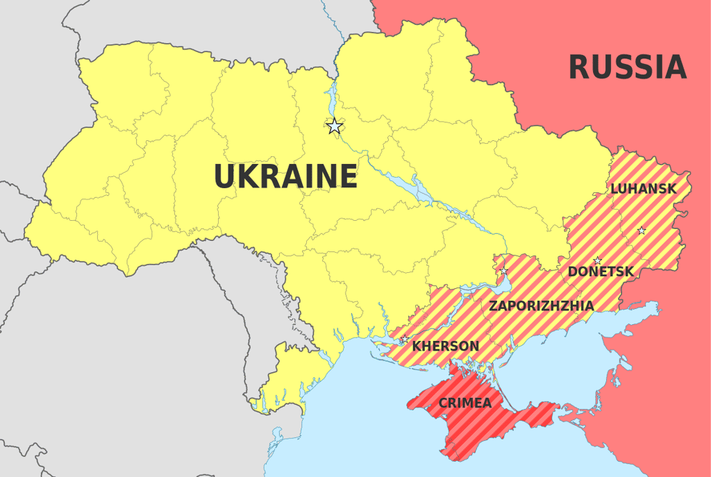  Régions de l'Ukraine revendiquées par la Russie en 2022. - © WIKIMÉDIA COMMONS, DOMAINE PUBLIC