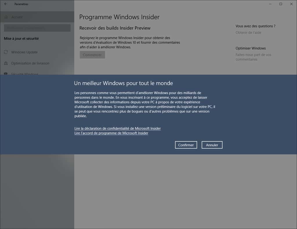 Le programme Windows Insider est lié à votre compte Microsoft. © SR/Futura