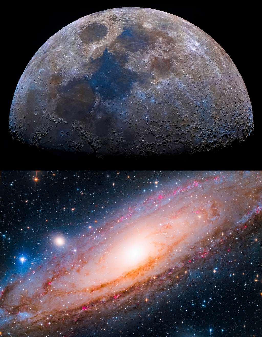 Dans la rubrique « jeune photographe », quatre images ont été primées. Il y a celle de Peter Szabo et sa mosaïque de la Lune constituée de 34 photographies et celle de Yang Hanwen et de Zhou Zezhen qui ont photographié la galaxie d’Andromède (M31). 