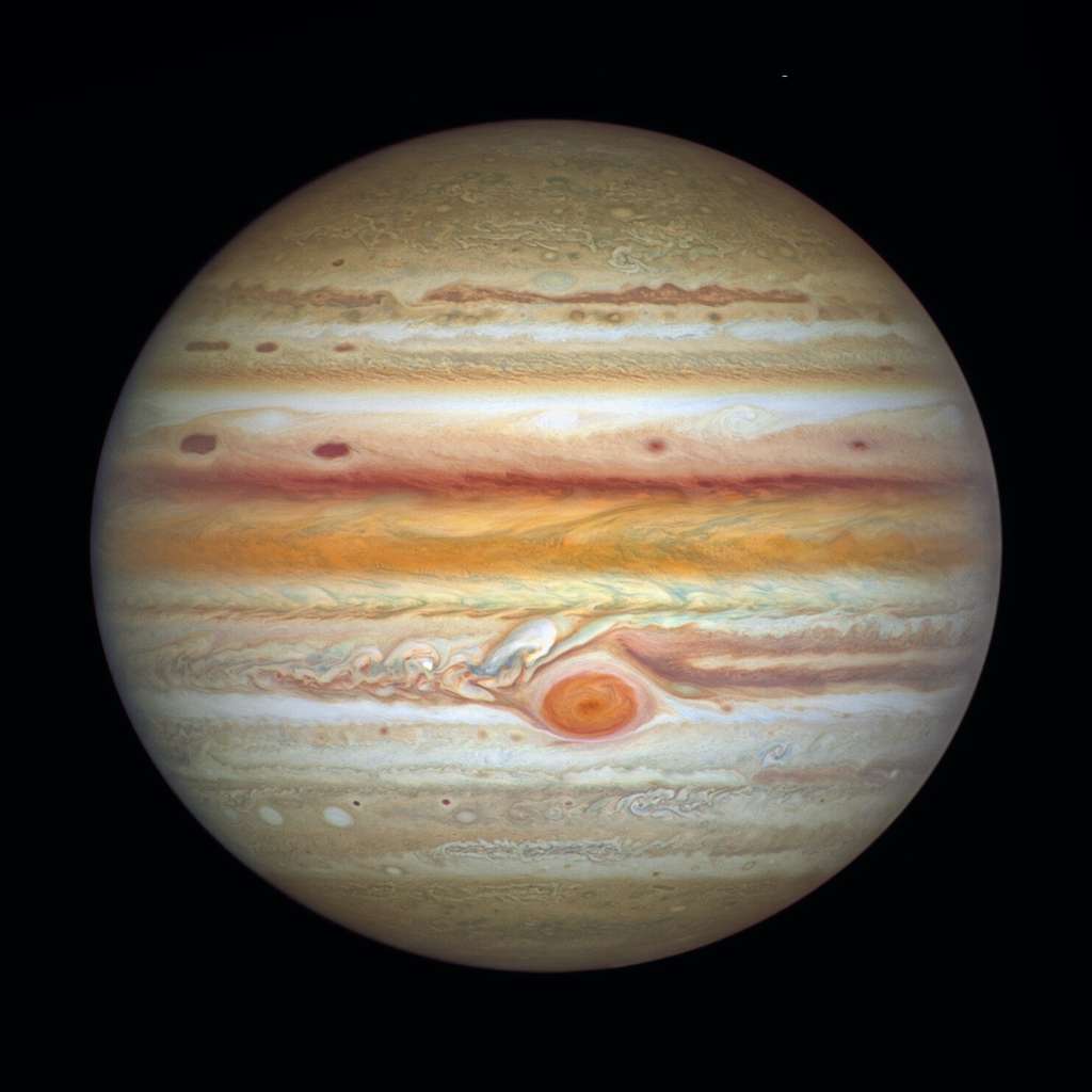 Un cliché de Jupiter pris le 4 septembre 2021. © Nasa, ESA, A. Simon (<em>Goddard Space Flight Center</em>), and M.H. Wong (Université de Californie, Berkeley) et <em>the OPAL team</em>